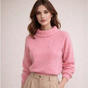 Vintage Toni Ann Pink Angora Wool Sweater Size 40 Fuzzy 1970s